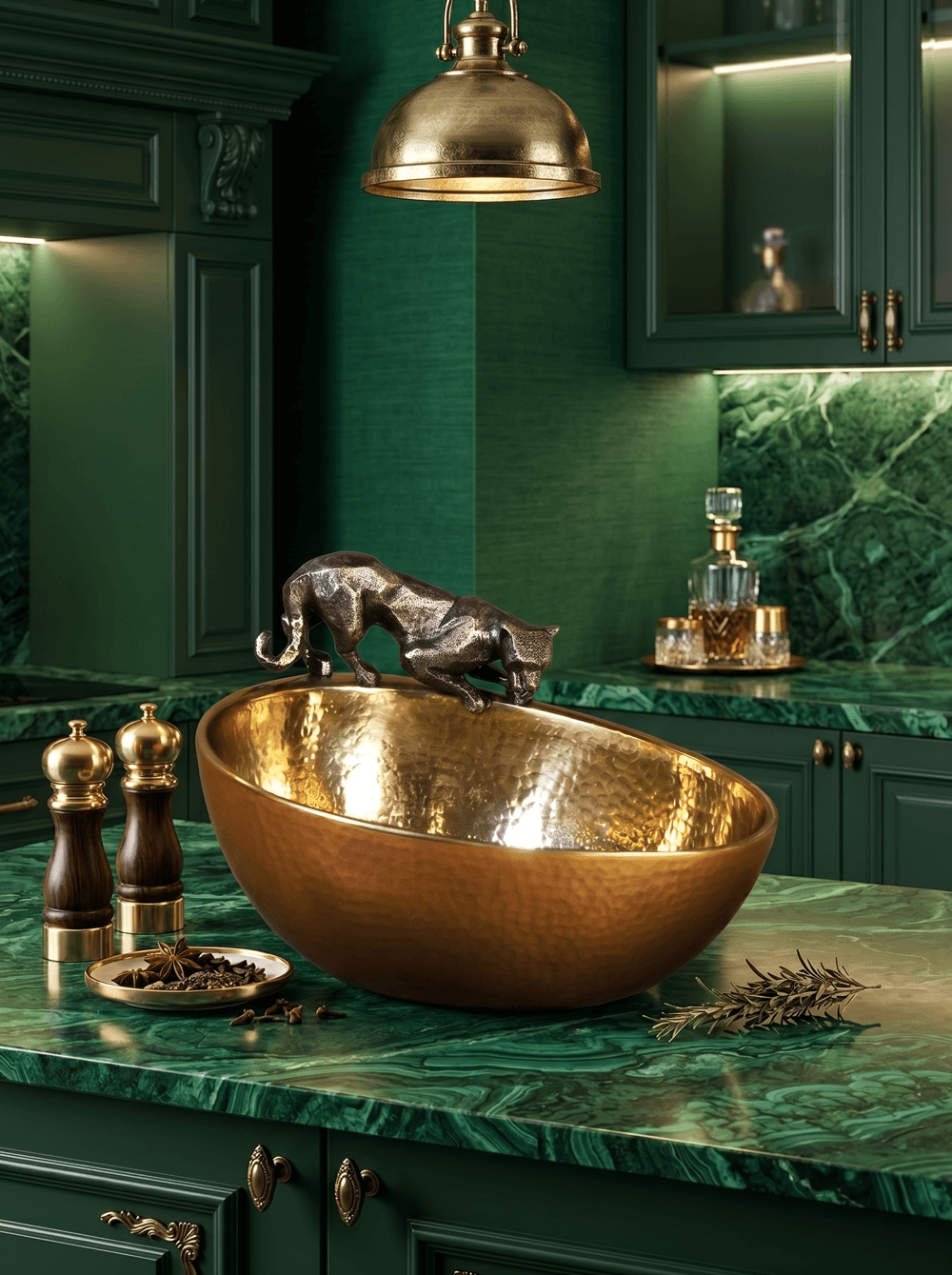 Small Bowl in Gold With Black Jaguar